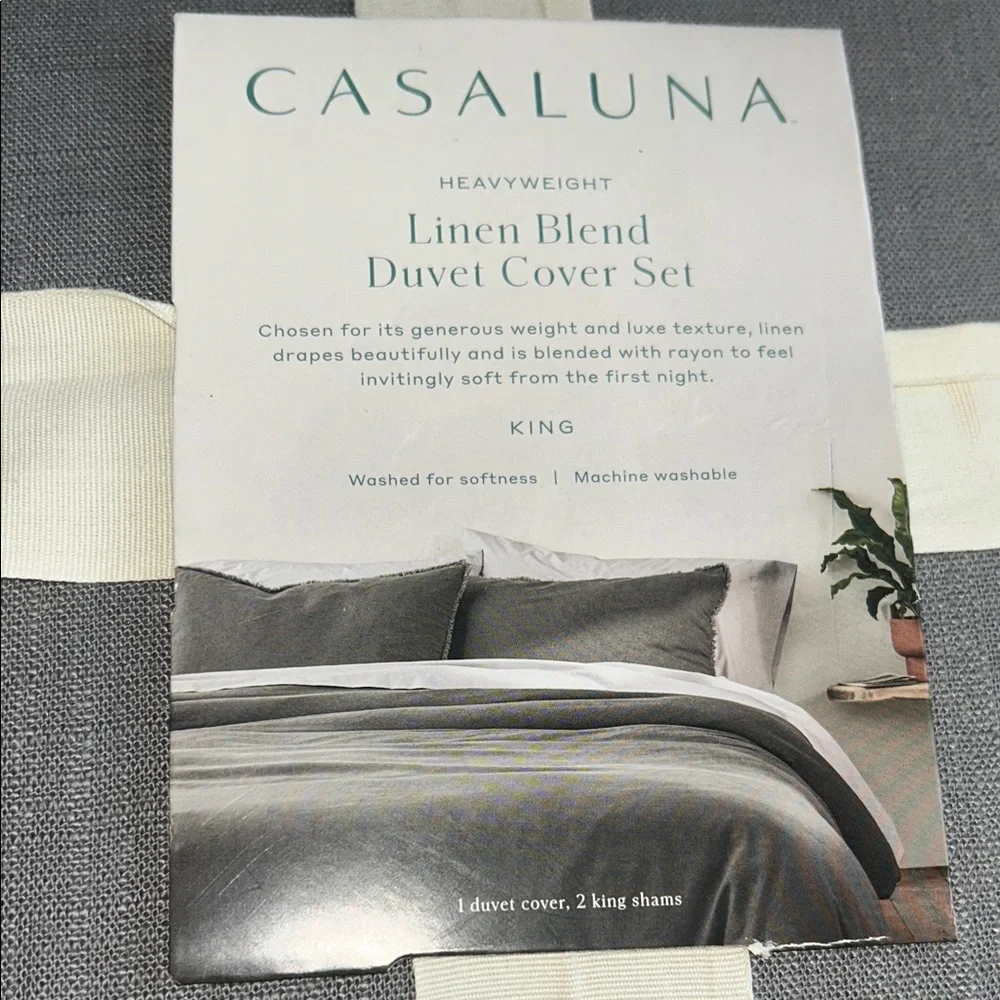Casaluna King Heavyweight Linen Blend Duvet Cover Set in Gray